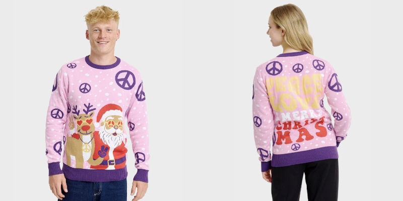 Rosa jultröja dam och herr - Hippie peace and love