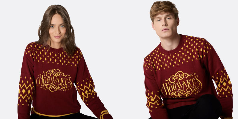 Harry Potter jultröja till herr och dam - Hogwarts röd och gul jultröja